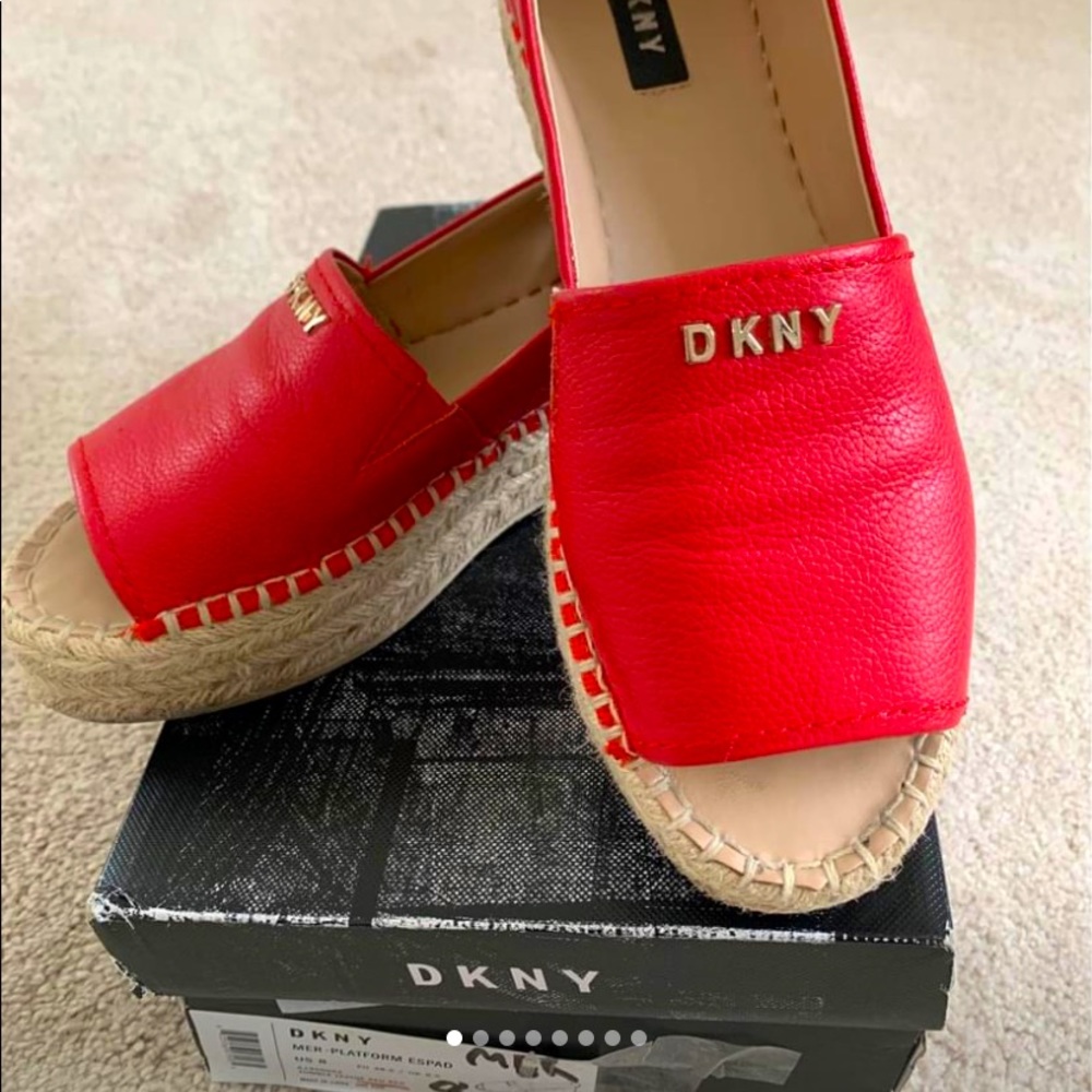 DKNY Red Leather Espadrille Platforms